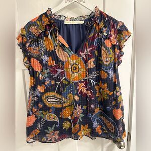 Marie Oliver L Paisley Silk Floral Blouse Bohemian Summer Spring Vacation Resort
